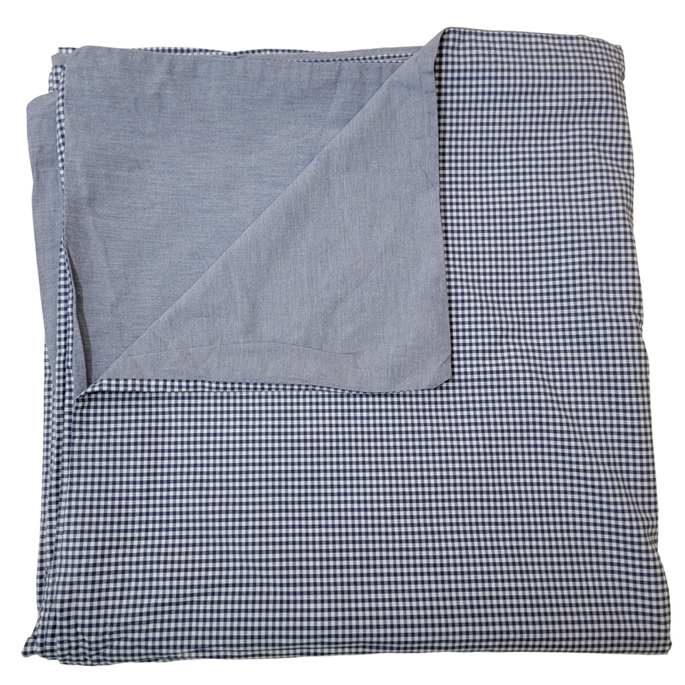 Pottery Barn Kids Blue Gingham Reversible Cotton Duvet Cover Full Queen Portugal